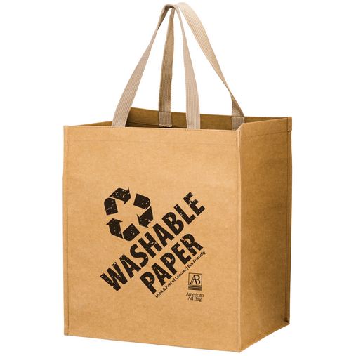 Custom Printed TYPHOON Washable Kraft Paper Grocery Tote Bag w/ Web Handle (13"x10"x15") - EV - WB131015-CE